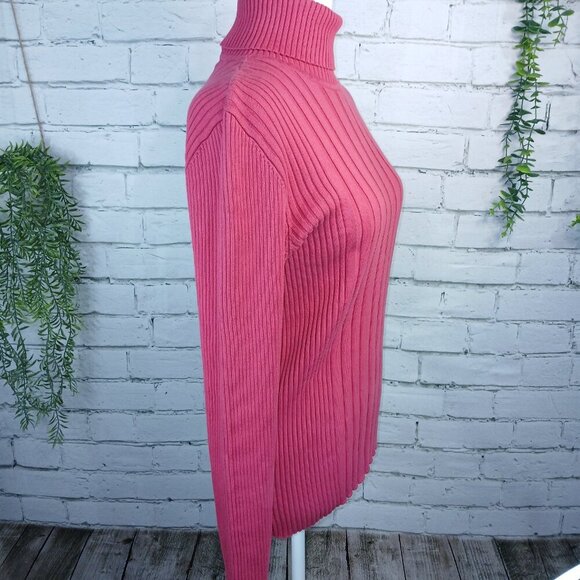 WOMENS JONES NEW YORK SPORT RIBBED TURTLENECK SWEATER, BERRY PINK, SIZE LARGE - Picture 8 of 8